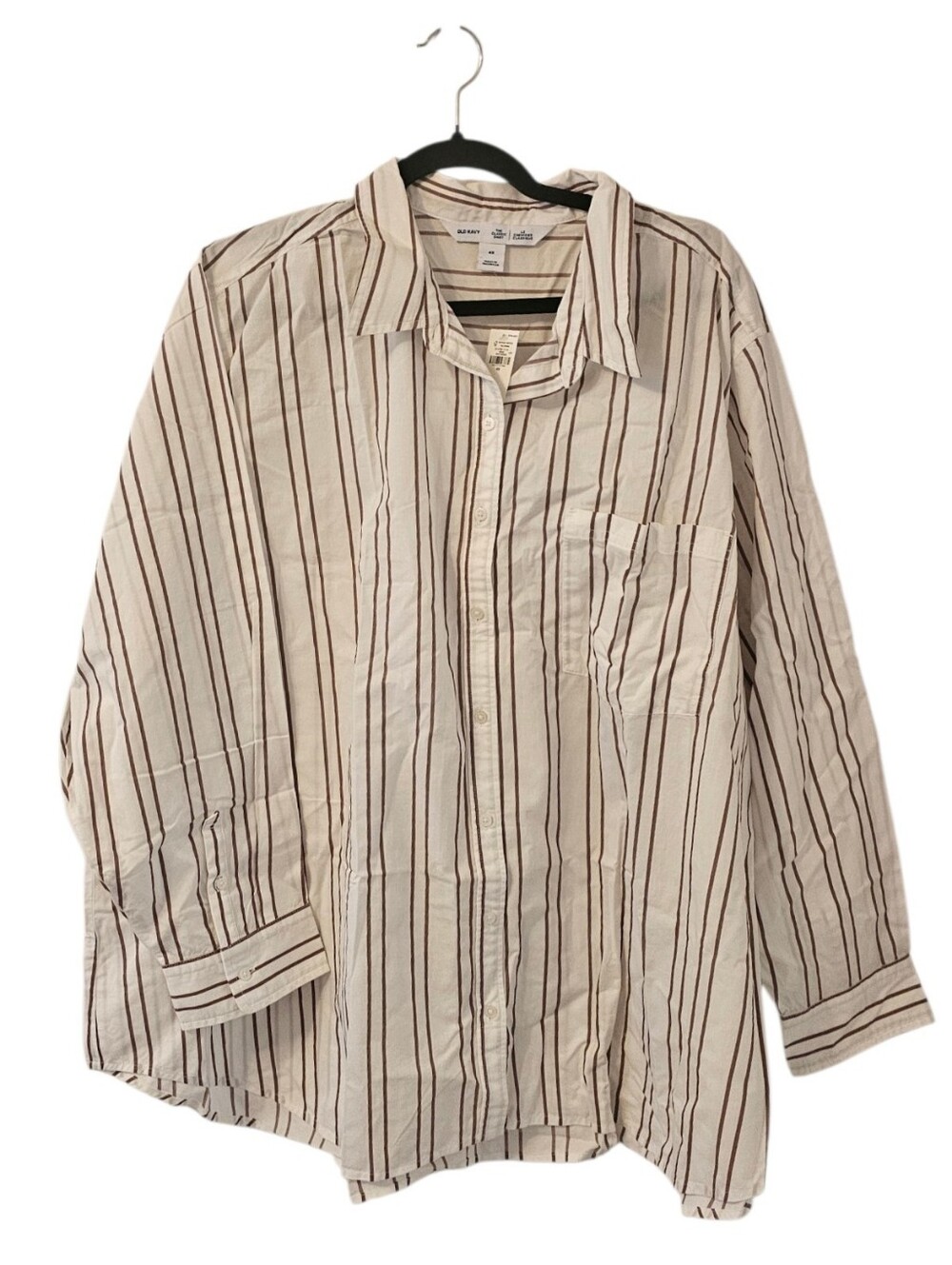 White and Brown Old Navy Women's Classic Striped Button-Down Shirt